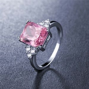 925 Silver Princess Cut Pink Sapphire Ring